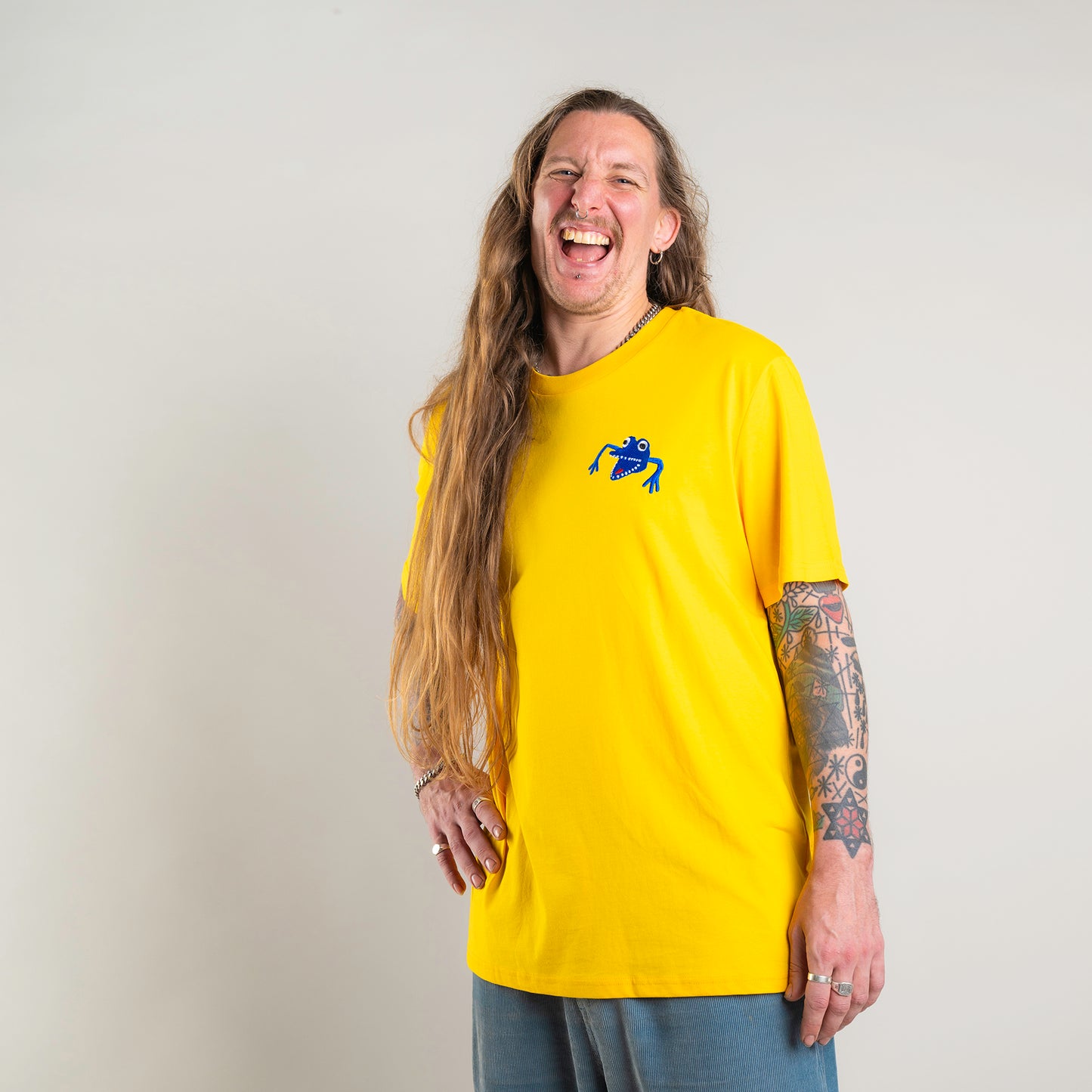 Finger Thing - Yellow Unisex Embroidered T-shirt