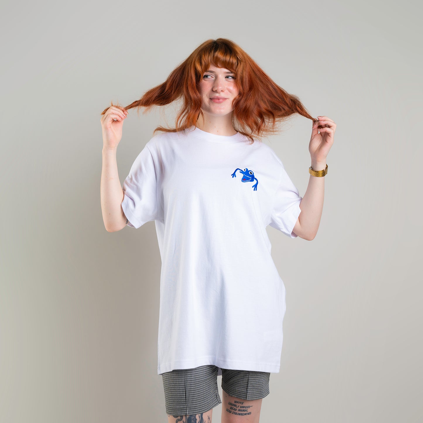 Finger Thing - White Unisex Embroidered T-shirt