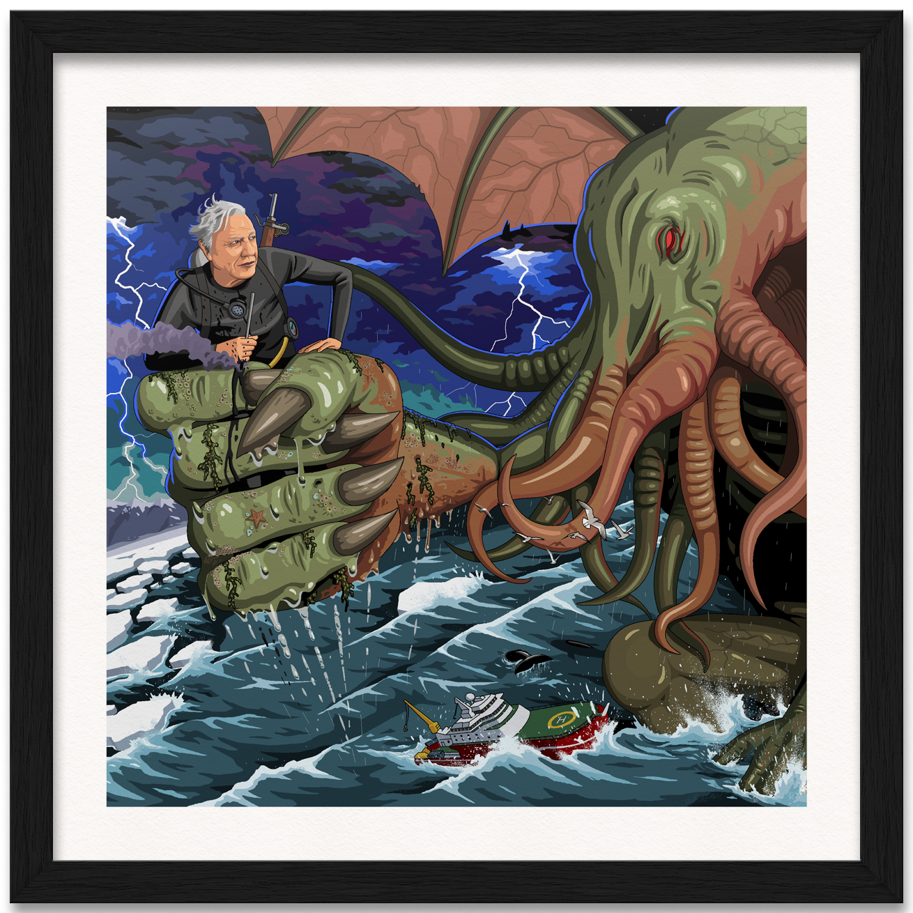 Attenborough vs Cthulhu Art Print