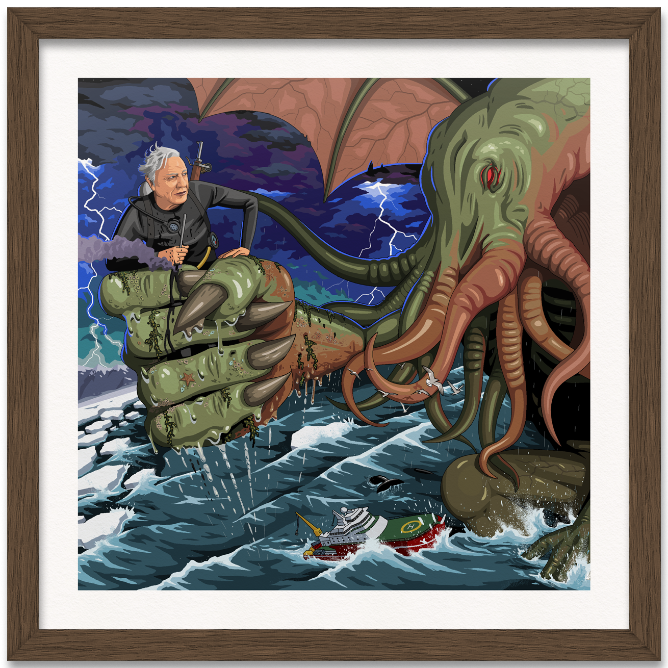 Attenborough vs Cthulhu Art Print