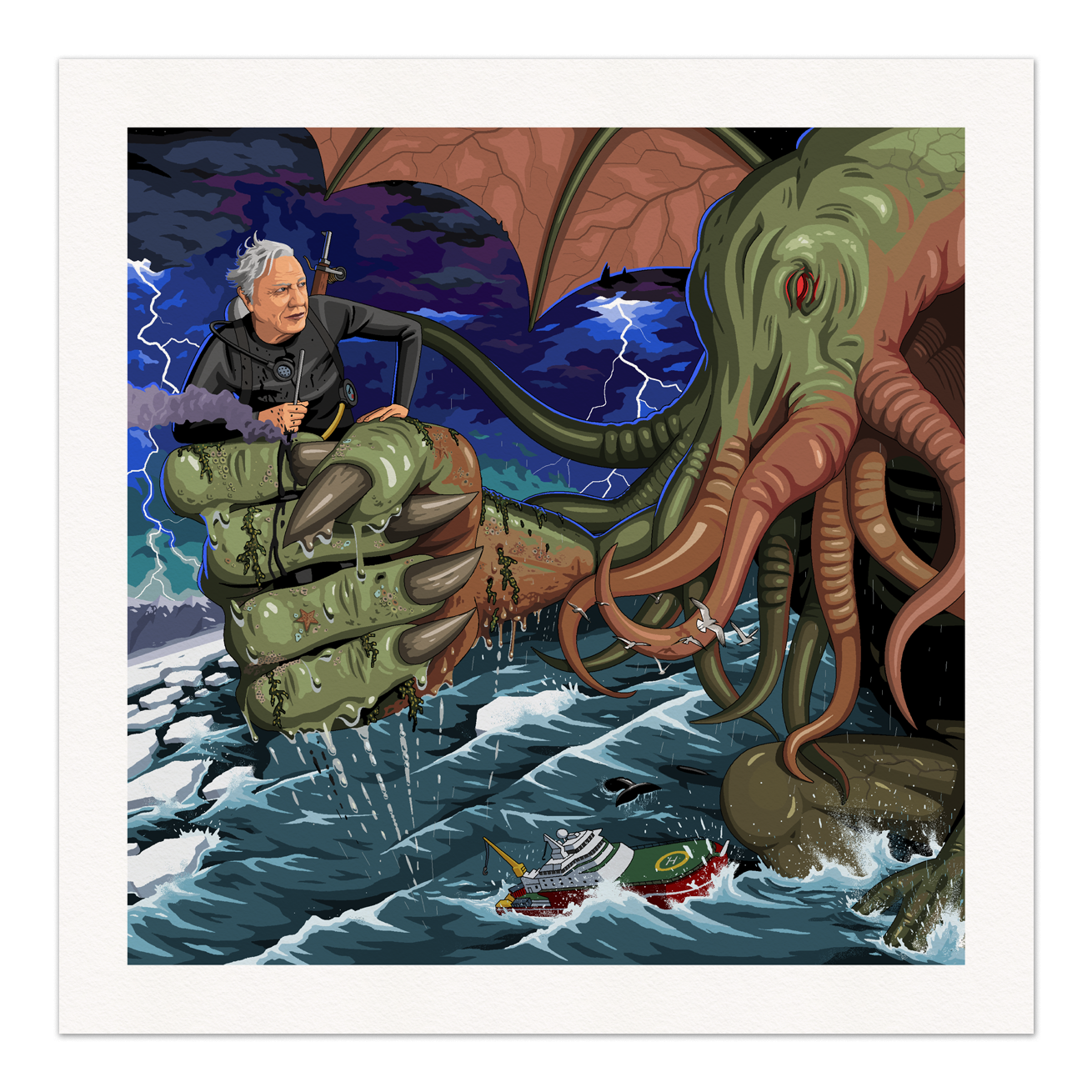 Attenborough vs Cthulhu Art Print