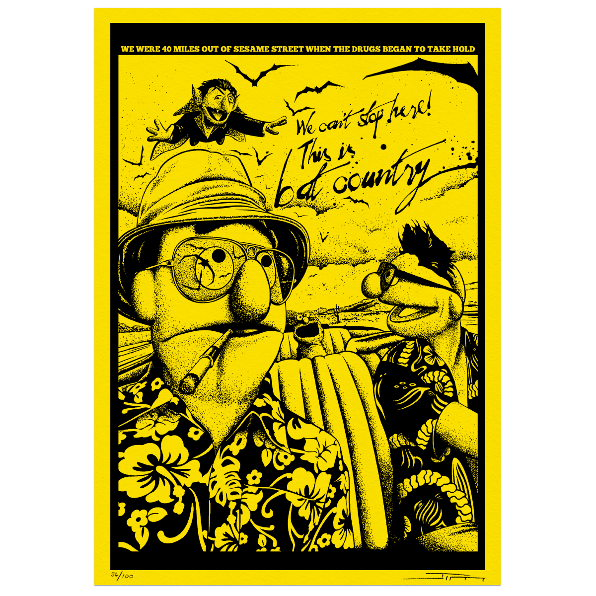 Bat Country - Ltd Yellow Risograph Print