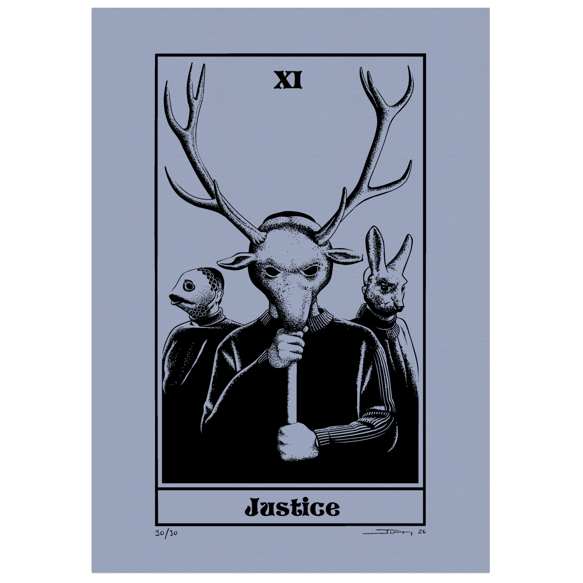 Justice - Ltd Blue Risograph Print